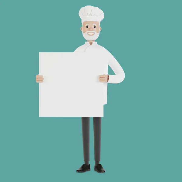 Chef Con Una Pancarta Las Manos Ilustración Estilo Dibujos Animados — Foto de Stock