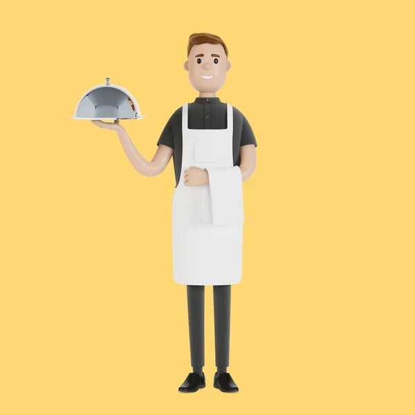 Waiter Tray Illustration Cartoon Style — Stock Photo, Image