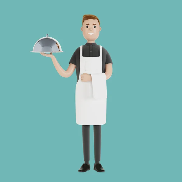 Waiter Tray Illustration Cartoon Style — Stock Photo, Image