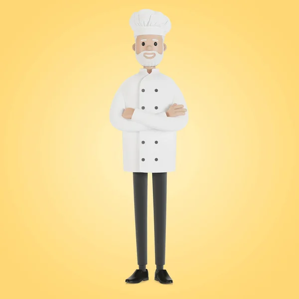 戴着白帽的厨师 卡通风格的3D插图 — 图库照片