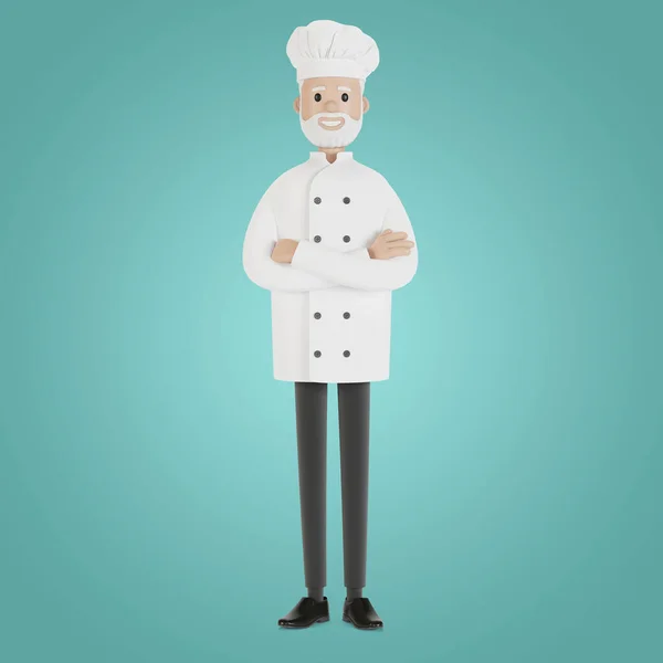 Chef Con Sombrero Blanco Ilustración Estilo Dibujos Animados —  Fotos de Stock