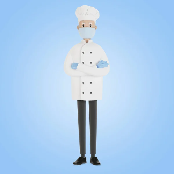 Chef Wearing Mask Gloves Illustration Cartoon Style — Stock Photo, Image