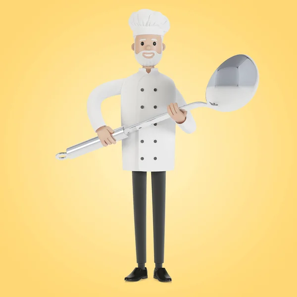 Chef Com Uma Grande Concha Ilustração Estilo Cartoon — Fotografia de Stock
