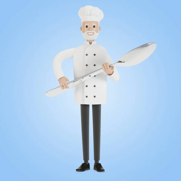 Chef with a large spoon. 3D illustration in cartoon style.