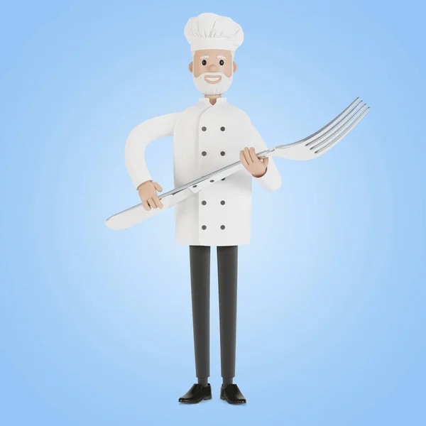 大叉大厨 卡通风格的3D插图 — 图库照片