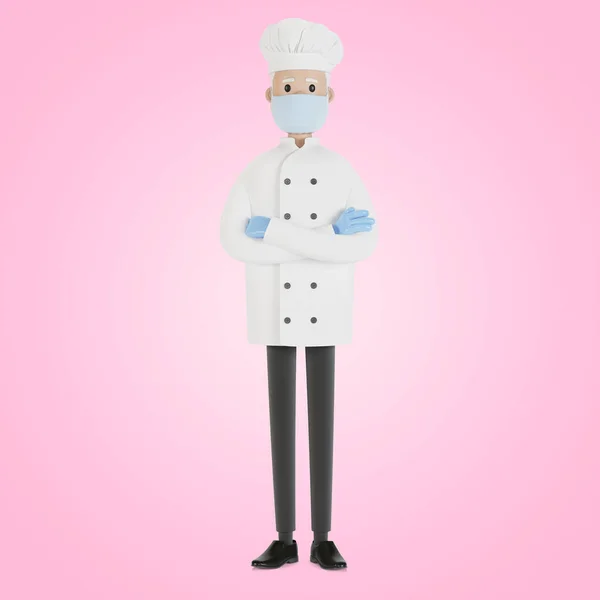 Chef Met Een Masker Handschoenen Illustratie Cartoon Stijl — Stockfoto