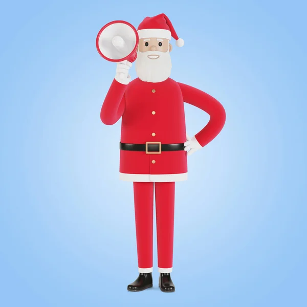 Счастливый Персонаж Санта Клауса Мегафоном Рождественских Открыток Баннеров Ярлыков Иллюстрация — стоковое фото