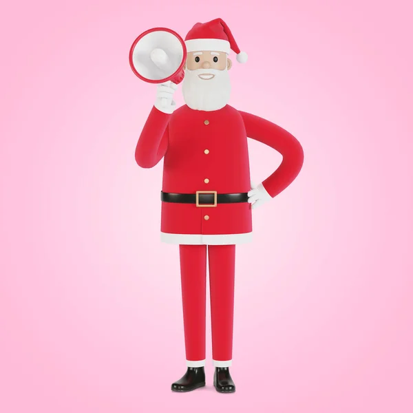 Feliz Personagem Pai Natal Com Megafone Para Cartões Natal Banners — Fotografia de Stock