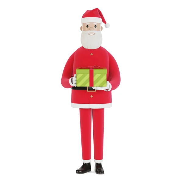 Happy Santa Claus Charakter Mit Geschenkbox Für Weihnachtskarten Banner Und — Stockfoto