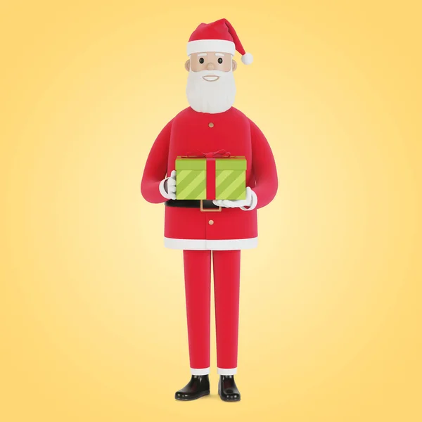 Feliz Personaje Santa Claus Con Caja Regalo Para Tarjetas Navidad —  Fotos de Stock