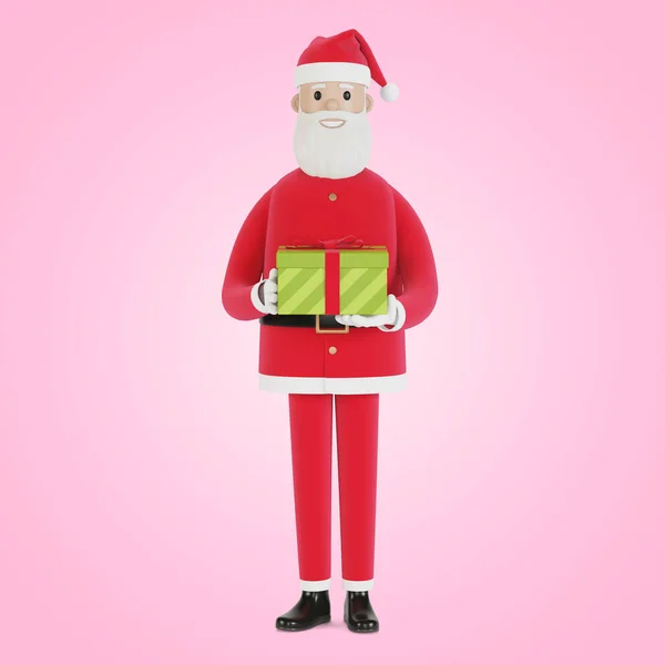 Happy Santa Claus Charakter Mit Geschenkbox Für Weihnachtskarten Banner Und — Stockfoto