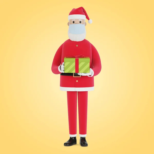 Papai Noel Uma Máscara Com Uma Caixa Presente Para Cartões — Fotografia de Stock
