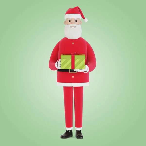 Feliz Personaje Santa Claus Con Caja Regalo Para Tarjetas Navidad — Foto de Stock