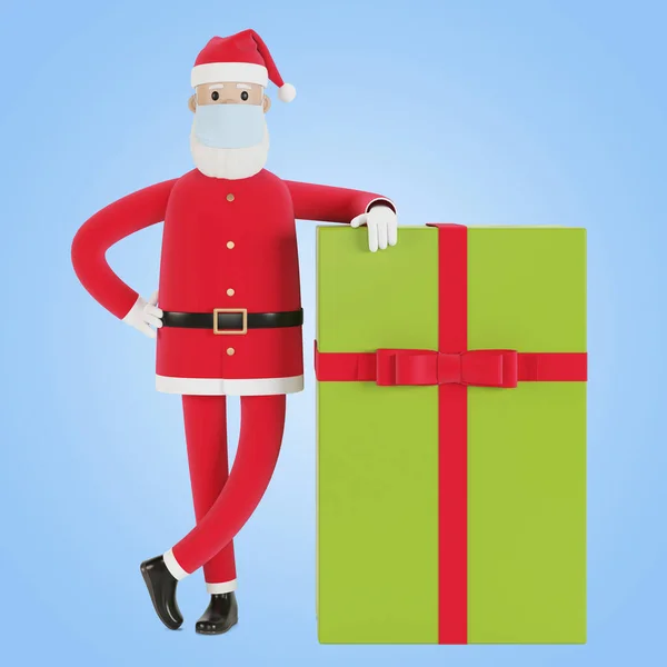 Święty Mikołaj Masce Pudełkiem Prezentów Kartki Świąteczne Banery Etykiety Ilustracja — Zdjęcie stockowe