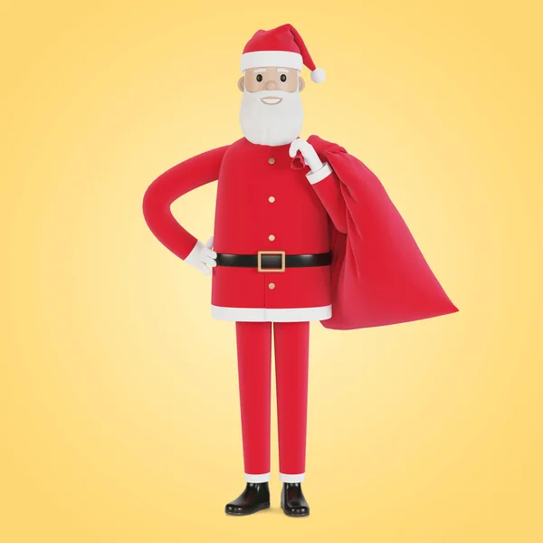Szczęśliwy Charakter Świętego Mikołaja Torbą Prezentów Kartki Świąteczne Banery Etykiety — Zdjęcie stockowe