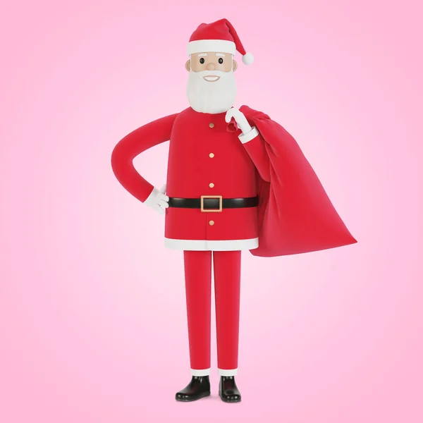 Personagem Papai Noel Feliz Com Saco Presentes Para Cartões Natal — Fotografia de Stock