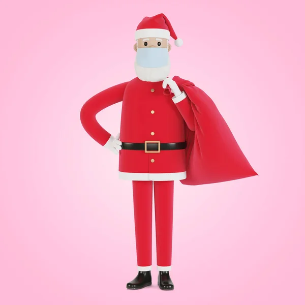Santa Claus Una Máscara Con Una Bolsa Regalos Para Tarjetas —  Fotos de Stock