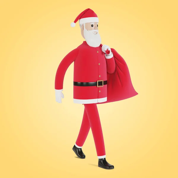 Feliz Personaje Santa Claus Con Una Bolsa Regalos Para Tarjetas — Foto de Stock