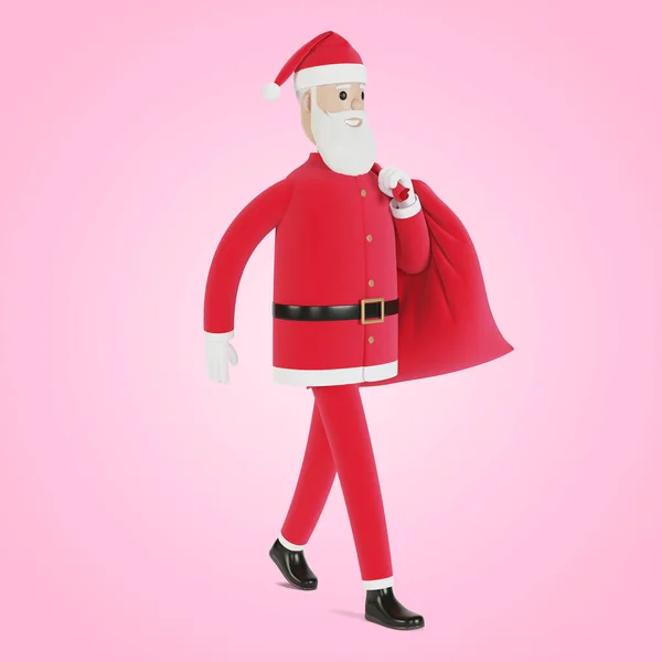 Personagem Papai Noel Feliz Com Saco Presentes Para Cartões Natal — Fotografia de Stock