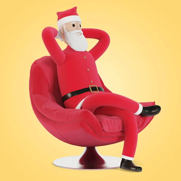 Szczęśliwy Święty Mikołaj Spoczywa Krześle Kartki Świąteczne Banery Etykiety Ilustracja — Zdjęcie stockowe