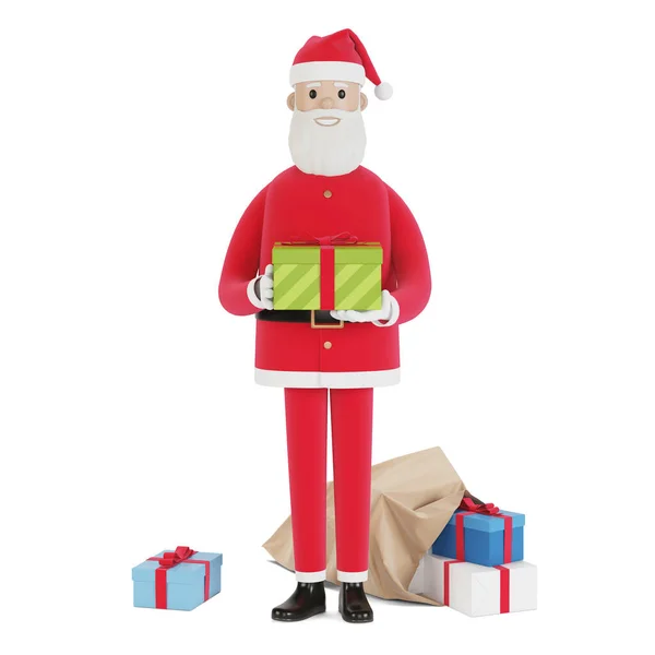 Feliz Personaje Santa Claus Con Caja Regalo Para Tarjetas Navidad —  Fotos de Stock