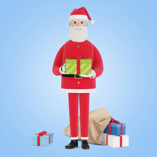 Feliz Personaje Santa Claus Con Caja Regalo Para Tarjetas Navidad — Foto de Stock