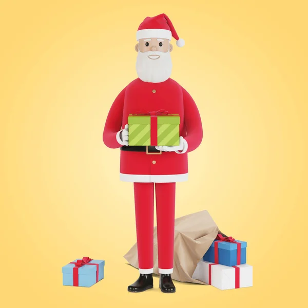 Feliz Personaje Santa Claus Con Caja Regalo Para Tarjetas Navidad —  Fotos de Stock