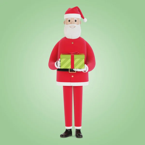 Personagem Papai Noel Feliz Com Caixa Presente Para Cartões Natal — Fotografia de Stock