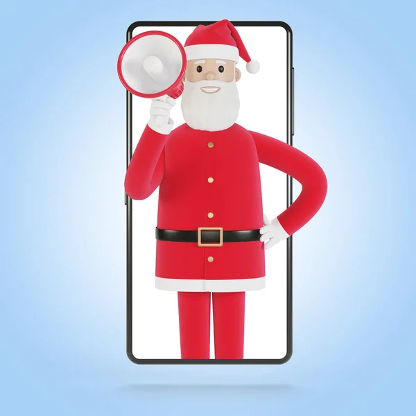 Санта Клаус Дарує Людям Онлайн Подарунки Смартфон Санта Клаусом Онлайн — стокове фото