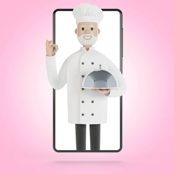 Chef Pantalla Del Smartphone Cursos Cocina Línea Cocina Adecuada Entrega — Foto de Stock