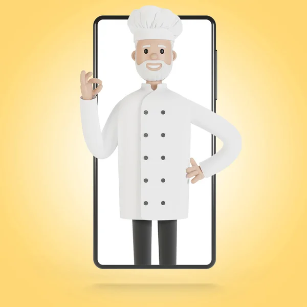 Chef Pantalla Del Smartphone Cursos Cocina Línea Cocina Adecuada Entrega — Foto de Stock