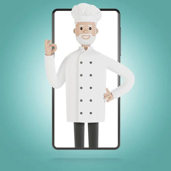 Chef Pantalla Del Smartphone Cursos Cocina Línea Cocina Adecuada Entrega — Foto de Stock