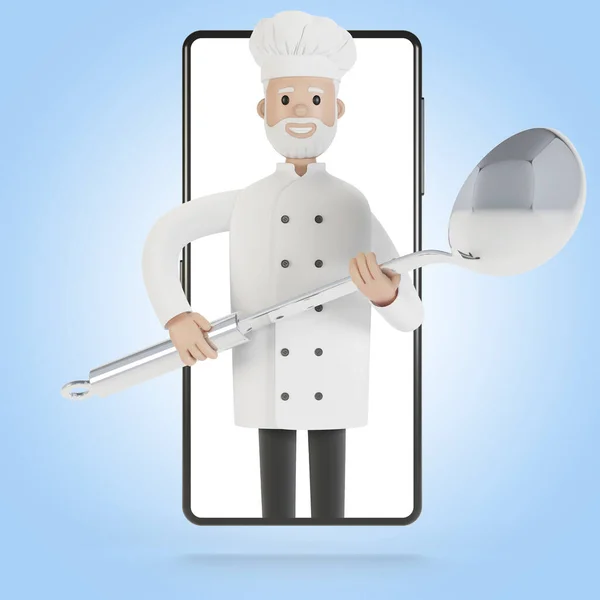 Chef Pantalla Del Smartphone Cursos Cocina Línea Cocina Adecuada Entrega — Foto de Stock