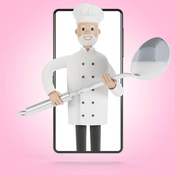 Chef Pantalla Del Smartphone Cursos Cocina Línea Cocina Adecuada Entrega — Foto de Stock