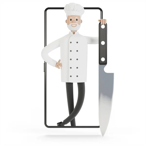 Szef Kuchni Ekranie Smartfona Kursy Gotowania Online Właściwe Gotowanie Dostawa — Zdjęcie stockowe