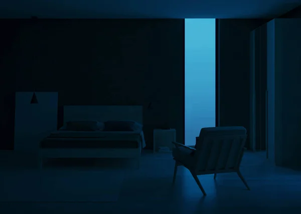 Intérieur Chambre Moderne Couleur Émeraude Intérieur Bonne Nuit Eclairage Soir — Photo