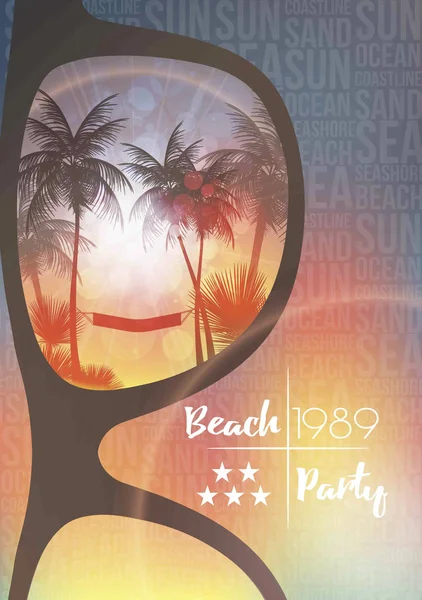 Summer Beach Party Flyer Design Sunglasses Blurred Background Vector Illustration Vector Graphics