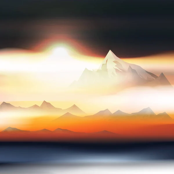 Montañas Sobre Las Nubes Paisaje Atardecer Amanecer Ilustración Vectorial — Vector de stock