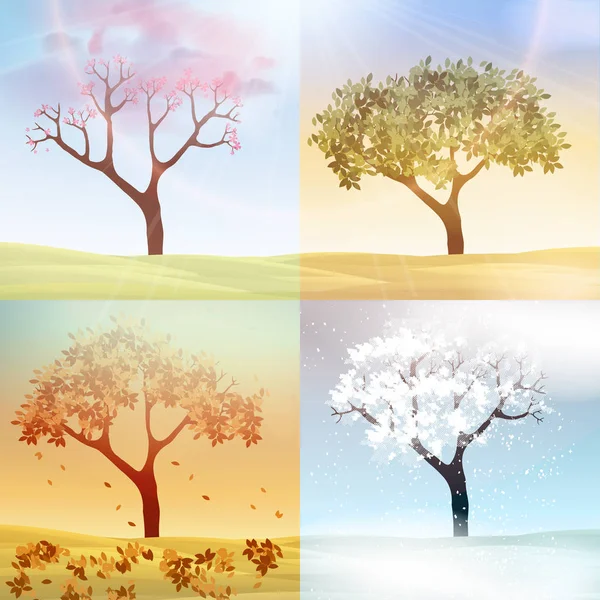 Four Seasons Spring Summer Autumn Winter Banners Abstract Trees Vector Stock Vector