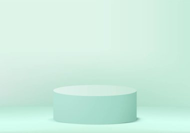 Asgari yeşil podyum ve sahne, soyut arkaplan bileşiminde 3d canlandırma vektörü ile, 3d illüstrasyon sahne geometri şekil formlarını ürün gösterimi için taklit eder. Modern ödüller için sahne.
