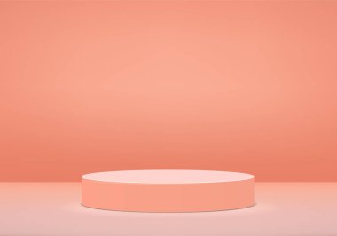 3d Orange soyut geometrik arkaplan. Parlak pastel podyum ya da kaidesel zemin. Boş minimal tasarım. Boş 3D Orange kaidesi kazananı. Ödül töreni için modern3D görüntüleme sitesinde sahne