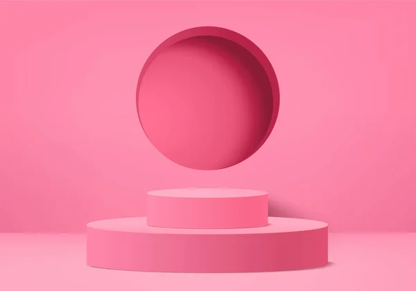 Podium Abstracte Roze Kleur Compositie Render Illustratie Achtergrond Mockup Roze — Stockfoto