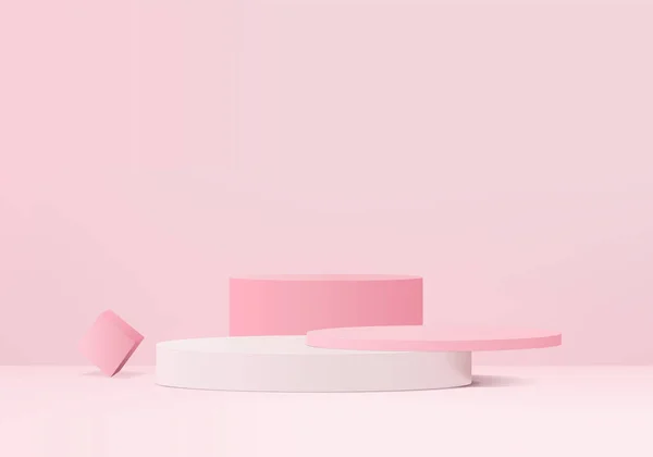 Podium in abstract pink color composition, 3d render, 3d illustration, Background mockup 3d pink with podium and minimal Orange wall scene, 3d mockup abstract geometric shape pink pastel color. Stage for awards on website in modern.