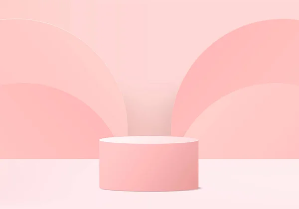 背景3Dピンクのレンダリングと表彰台と最小限のピンクの壁のシーン 最小限の抽象的な背景3Dレンダリング抽象的な幾何学的な形状ピンクパステルカラー 現代のウェブサイト上の賞のためのステージ — ストック写真
