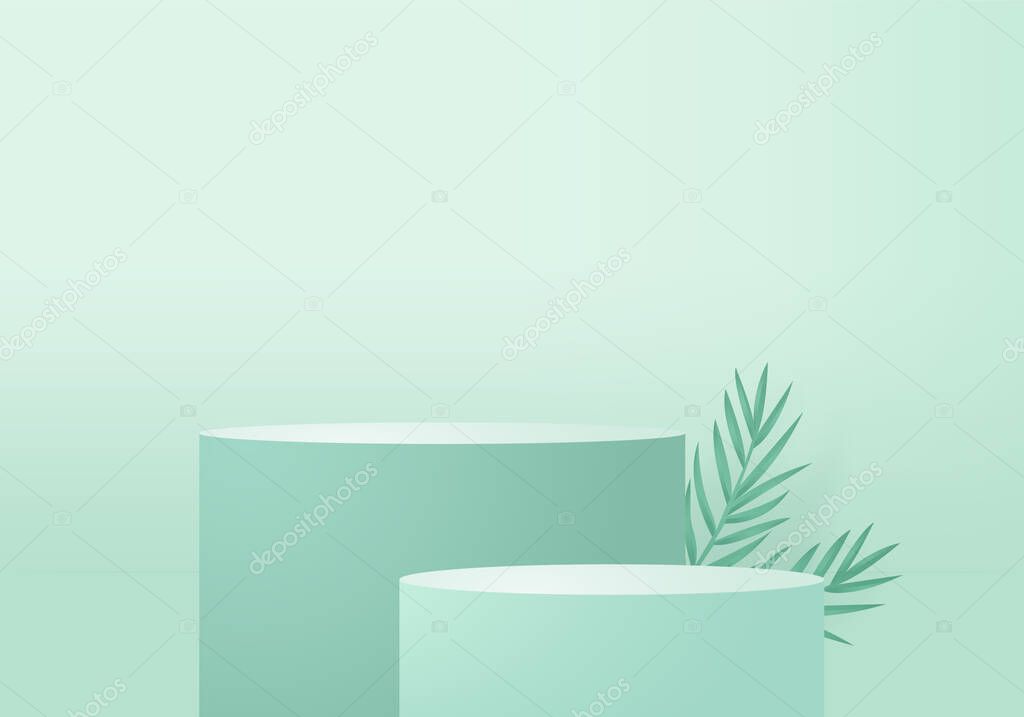 Minimal green Podium and scene with 3d render vector in abstract background composition, 3d illustration mock up scene geometry shape platform forms for product display. stage for awards in modern.