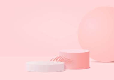 Background vector 3d pink rendering with podium and minimal pink wall scene, minimal abstract background 3d rendering abstract geometric shape pink pastel color. Stage for awards on website in modern. stand 3d for show cosmetic products. clipart