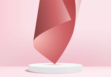 Arkaplan vektörü 3d pembe renkte, podyum ve en az pembe duvar sahnesi, soyut arka plan 3d, soyut geometrik şekil pembe pastel renkte. Modern web sitesinde ödül için sahne. 3D stand for show kozmetik ürünleri.