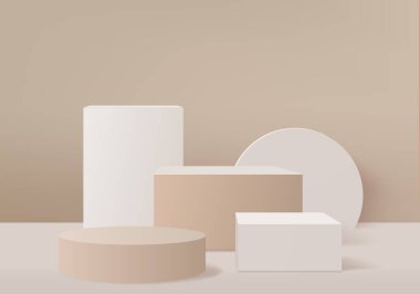 Geometrik platformlu silindir soyut minimal sahne. Yaz arkaplan vektörü 3d podyum ile hazırlanıyor. Kozmetik ürünlerini gösteriyor. Sahne Şovu 3 boyutlu modern stüdyo krem macunu üzerine
