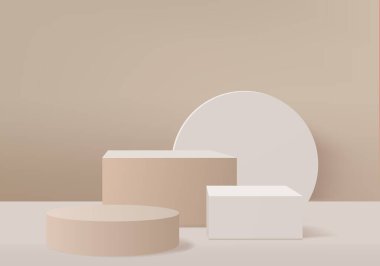 Geometrik platformlu silindir soyut minimal sahne. Yaz arkaplan vektörü 3d podyum ile hazırlanıyor. Kozmetik ürünlerini gösteriyor. Sahne Şovu 3 boyutlu modern stüdyo krem macunu üzerine