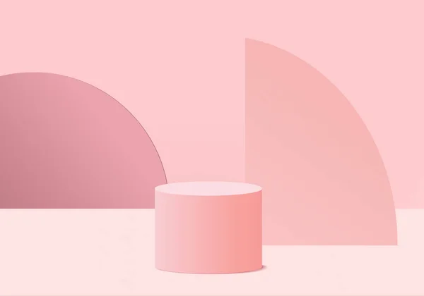 背景矢量3D粉色渲染与讲台和最小的粉红色墙壁场景 最小的抽象背景3D渲染抽象几何形状粉色彩绘 现代网站的颁奖舞台 展台3D展示化妆品 — 图库矢量图片